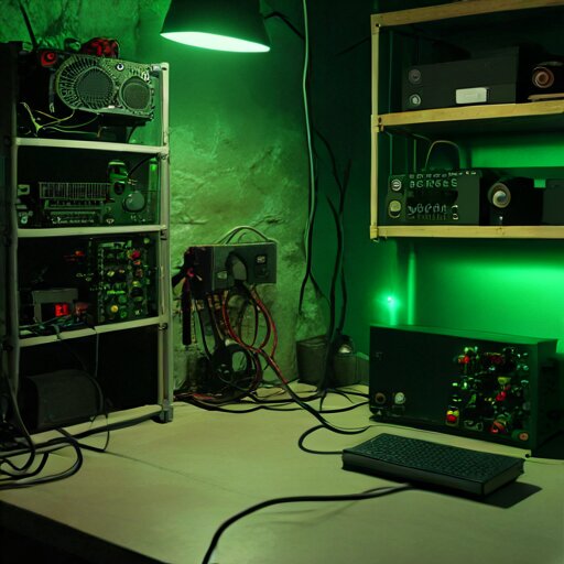 A Raspberry Pi running unattended in a basement corner, green LED glowing, connected to radio equipment
