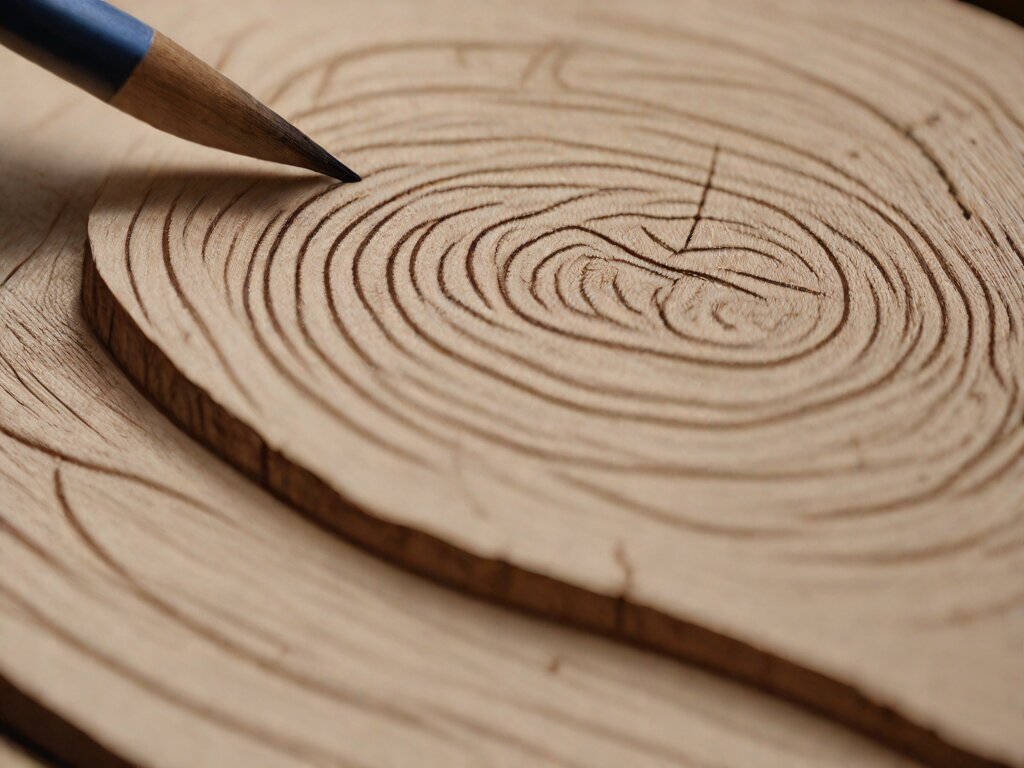 Birch wood cross-section showing grain direction with spoon outline marked