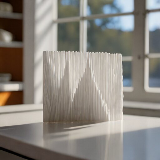Lithophane tile held against window light, showing glowing harmonic ridges